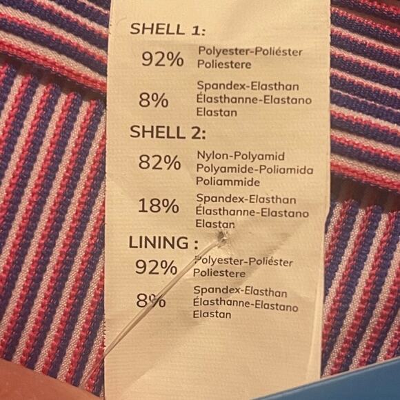 Cupshe XS Striped Bikini Set Blue Magenta 2 Piece V-Neckline High Waist Swimwear - Picture 6 of 8